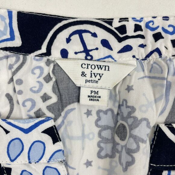 Crown & Ivy Nautical Anchor Tank V-Neck Sleeveless Blouse Size PM Petite M - Picture 5 of 7